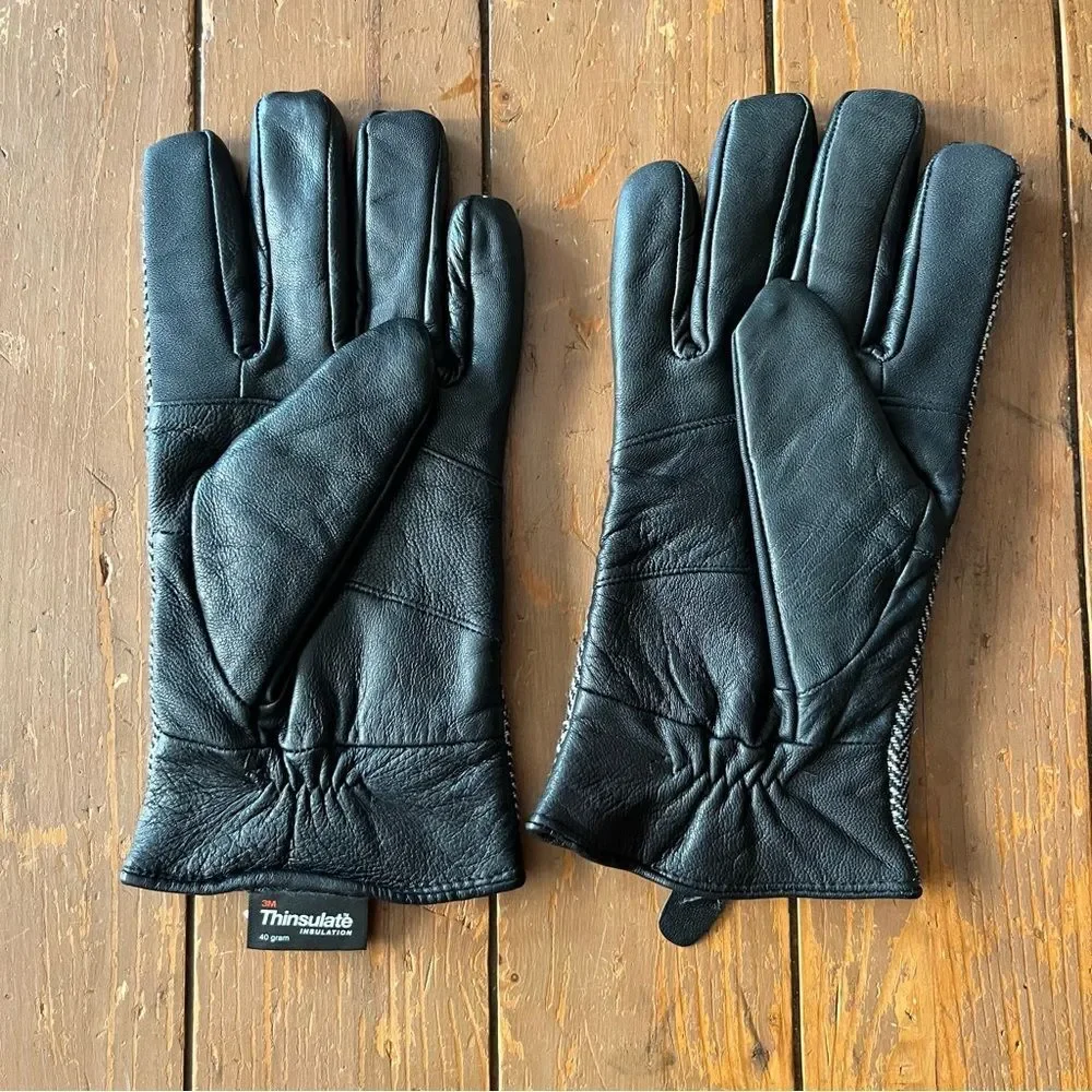 Leather Herringbone Insulated Gloves